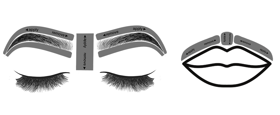 Brow, lash and lip strip application diagram